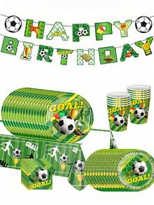 Juego de Vajilla con Tema de Fútbol - Platos y Vasos de Papel, Perfecto para Celebraciones de Fútbol, Reuniones de Aficionados, Fiestas de Cumpleaños, Bodas, Reuniones Familiares, Eventos al Aire Libre, Picnics en la Playa, Carnavales, Ramadán, Pascua, Día de San Patricio y talla grande - Multicolor - Ver 2