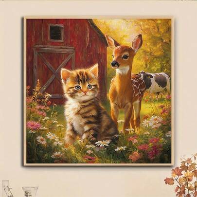 1pc DIY Farm Animal Pattern 5D Diamond Painting Kit, [30*30cm/11.8*11.8in] [40*40cm/15.7*15.7in], Suitable For Adult Beginners DIY Mosaic Diamond Art, Full Drill Handmade Hobby, Wall Decor For Living Room, Bedroom, Office, Surprise Gift For Family And Friends, Frameless