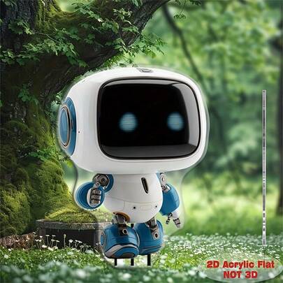 1pc 2D Acrylic Robot Garden Stake, Flat Acrylic Decor Suitable For Lawn And Other Creative Decorations, Great Gift For Friends Or Housewarming