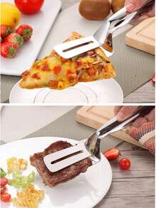 1 pieza Espátula para bistec de acero inoxidable, pinzas para pescado para barbacoa al aire libre, pinzas para pan y tortitas para la cocina - Plateado - Ver 5