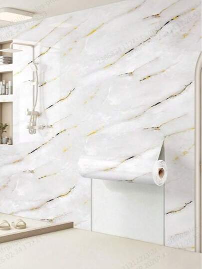 1 rollo de papel tapiz brillante con efecto marmoleado, papel adhesivo removible, fondo de pared, pared de arte, decoración de pared, encimeras de cocina, armarios, máquina de humo, pared a prueba de salpicaduras, decoración a prueba de aceite, decoración del hogar, decoración de habitación