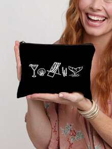 Custom Coastal Makeup Bag- Personalized With The Name "Last Toast Of The Coast" Design, Reusable Cosmetic Pouch With Design,Featuring Glasses And Seashells, Made Of Lightweight, Hand-Painted Style, Lightweight, Cosmetic & Toiletry Organizer Bag, Zippered Cosmetic Bag, Lightweight Coin Purse, Toiletry Bag - View 13