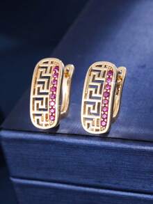 1 Pair Geometric Aesthetic Comfortable Hollow Vertical Zirconia Earrings, Stylish Design For Women, Art Exhibition Gift - W17851 - View 14