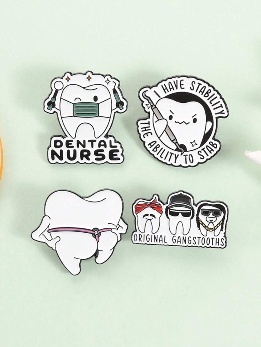1件/套 牙科护士和稳定牙齿珐琅徽章 可爱卡通牙齿金属胸针 时尚翻领徽章 包包配饰 包饰 珠宝礼品