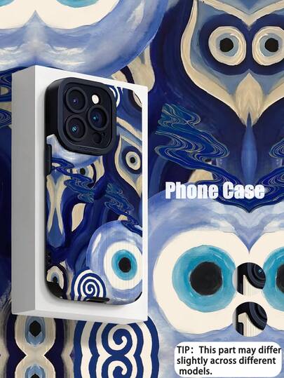 1pc Minimalist Personalized Blue Watercolor Evil Eye Pattern Vertical Faux Leather Texture Classic Anti-Slip Anti-Drop Soft Protective Phone Case, Suitable As Gift For Friends And Lovers, Fit Compatible With Apple And Phones 17/17AIR/17PRO/17PROMAX