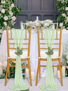 10/2件套优雅绿色薄纱雪纺椅背幕帘，婚礼雪纺椅背装饰套装；婚礼仪式装饰挂件，婚礼宾客桌椅装饰，新郎新娘椅背幕帘，订婚派对惊喜装饰，婚礼活动装饰配件，教堂婚礼仪式椅面装饰，户外婚礼椅背装饰 - 綠色 - 查看 3