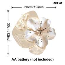 2D花卉艺术挂钟，现代静音石英机芯装饰挂钟，适用于卧室、餐厅、客厅、办公室、沙发背景墙、家居装饰 - 彩色 - 查看 12