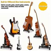 1 pieza Soporte de guitarra premium de ABS - Ligero, resistente, ajustable, plegable con diseño de marco en A y pies antideslizantes, se adapta a guitarra acústica, guitarra eléctrica, ukelele, bajo, violín y otros instrumentos, adecuado para el hogar, estudio, viaje, actuación, práctica, exterior, bar, estudio de grabación, regalo ideal para músicos, guitarristas, amantes de la música, entusiastas de instrumentos, regalos creativos, regalos de Año Nuevo - Negro - Ver 6