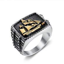 1pc Stainless Steel Sailboat Signet Ring For Men, Vintage Distressed Finish, Perfect For Nautical & Retro Style - Sailboat - View 8