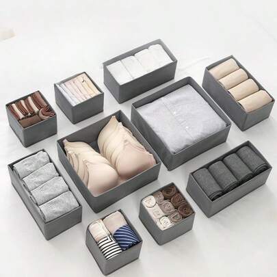 6/12pcs Foldable Fabric Storage Boxes, Suitable For Wardrobe, Vanity, Drawers, Can Be Used As Storage Baskets, Organizers, Dividers For Clothes, Underwear, Bras, Socks, And Other Intimate Apparel