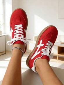 Women's Casual Sneakers, Flat, Lightweight, Comfortable For Fitness, Walking, Skateboarding - 紅色 - 查看 5