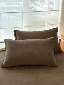 Solid Deep Brown Skin-Friendly Soft Comfortable Warm Crystal Velvet Fitted Sheet 3 Pieces Set (1*Fitted Sheet + 2*Pillowcases), Machine Washable, Suitable For Bedroom & Guest Room, All Seasons - Coffee Brown - View 8