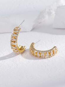 一对奢华优雅的C形耳环，镶嵌闪亮立方氧化锆，适合婚礼、毕业典礼、生日、派对和日常佩戴。 - 彩色 - 查看 3