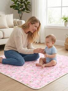 TDHD 1pc Cartoon Print Diamond Velvet Waterproof Breathable Reusable Baby Diaper Changing Pad, Suitable For Daily Care - Pink - View 4