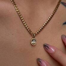 1pc Stainless Steel Zirconia Pendant Necklace, Suitable For Women's Daily And Wedding Wear, Gift - 黃金 - 查看 8