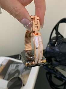 1pc Metal Band, Compatible With Apple Watch 38mm 40mm 41mm 42mm 44mm 45mm 46mm 49mm Ultra 3/2/1, Unisex; Waterproof Metal Silicone Band, Compatible With IW Series 11 10 9 8 SE 7 6 5 4 3 2 1 (Watch Not Included) - Rose Gold - View 4