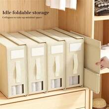 4个带窗口的亚麻布可折叠收纳盒 - 用于收纳床单、枕头和毯子等床上用品，灰色纹理，家居收纳，衣物收纳盒，可折叠收纳箱，圣诞节和新年礼物，送给家人、伴侣、朋友（由于机器缝制，可能会出现一些线头，这是正常现象，不影响产品使用） - 多色 - 查看 1