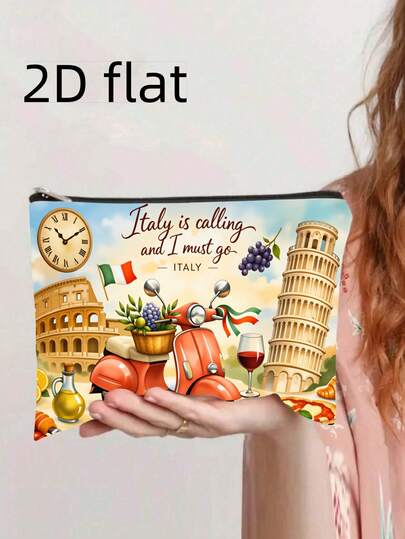 This Italy-Themed Travel Element Cosmetic Bag Is A Lightweight Zipper Storage Pouch, Very Suitable For Women To Use. It Can Be Used As A Cosmetic Storage Bag And A Coin Purse, Making It An Ideal Gift For Ladies And Friends.