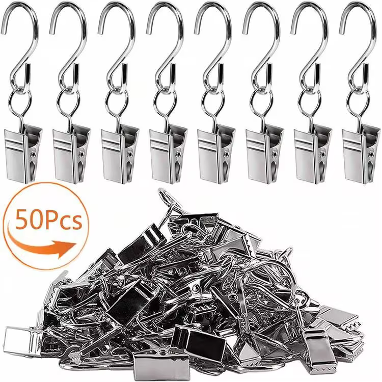 2.4 Inch S-Shaped Curtain Clips, For Hanging Party Lights, Frames, Art Crafts Display, Garden Decor, Gutter Wall Grid Tent Camping Sunshade Hooks, Black & Silver - Multicolor - View 15