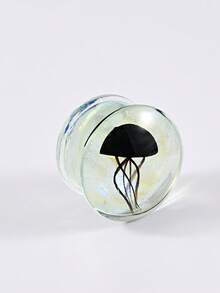 1PC Jellyfish Glass Double Flared Ear Plugs Ear Tunnel Gauge Transparent Glass WIth Black Jellyfish Ear Expander Weight Body Piercing Jewelryng Jewelry - As Shown - View 13