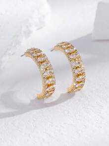 一对奢华优雅的C形耳环，镶嵌闪亮立方氧化锆，适合婚礼、毕业典礼、生日、派对和日常佩戴。 - 彩色 - 查看 2