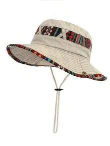 Boho Unisex Summer Outdoor Leisure Sun Hat Cowboy Anti-UV Fishing Cap For Men With Wide Brim (Button Placement And Fabric Pattern Random) - A Navy Blue - View 7