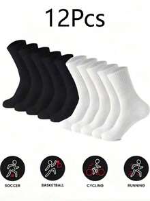 50pcs/Pack, 40pcs/Pack, 30pcs/Pack, 24pcs/Pack, 20pcs/Pack Women's Black & White Tight-Fitting Sports Socks, Running Socks, Suitable For Cycling Round Neck Socks, Thick Comfortable Daily Wear Socks, Couples Casual Warm Long Tube Socks, Antibacterial Moisture-Wicking, Suitable For Home Wear, 12pcs/Pack, 10pcs/Pack, 8pcs/Pack, 6pcs/Pack, 4pcs/Pack, 2pcs/Pack - Multicolor - View 16