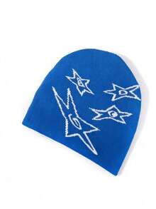 1pc Women's Black Star Knitted Beanie Hat, Stylish & Stretchy Autumn Accessories - Black - View 15