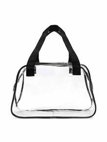 1pc Transparent Tote Bag, Mini Transparent Handbag, Suitable For Travel And Concerts, PVC Makeup Bag, Tote Bag, Travel Toiletry Bag - Multicolor - View 3