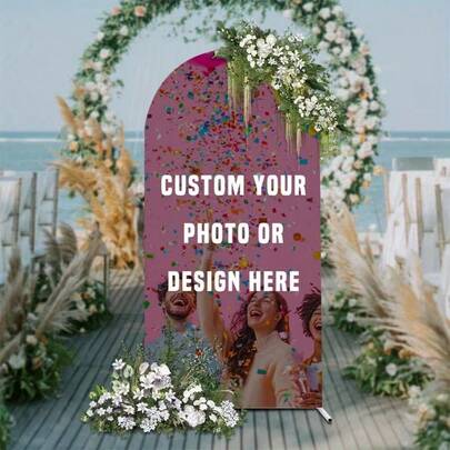 Customized Photo Arch Cover Set, Customized Polyester Elastic Birthday Wedding Arch Cover, DIY Arch Cover For Adult Ceremony, Graduation, Wedding, Elastic Entrance Arch Cover For Birthday Party, Anniversary Banquet Decoration, Suitable For Garden Entrance, Room