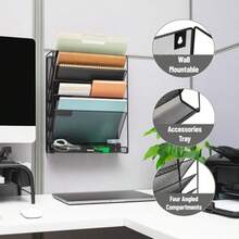 Betesh Mind Reader 5-Tier Vertical File Storage Desktop Organizer Wall Mount Office Metal Mesh 12.75" L x 4" W x 16" H Black - Negro - Ver 4