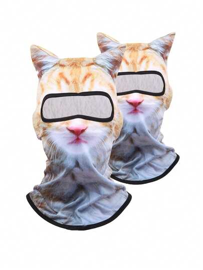 1pc/2pcs Unisex 3D Animal Print Face Mask Headwear, Outdoor Skiing Riding Sun Protection Hat, Cat Dog Design, Suitable For Daily Use, Travel, Hiking, Skiing