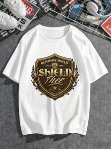 Maglietta grafica Vintage Shield autunnale, girocollo, vestibilità ampia, casual, vestibilità comoda, stampa artistica - Bianco - Visualizzare 2