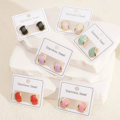 Pendientes de cuentas de acero inoxidable minimalistas, pendientes versátiles de estilo francés retro para mujeres