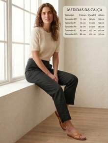 Women's Tailored Capri Cigarette Trousers In Linen And Viscose – Elegant Pantacourt With A Slit At The Hem - 黑色 - 查看 6