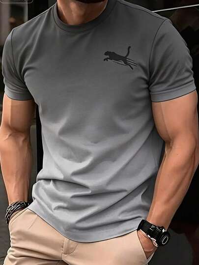 Men's Casual Geometric Print Round Neck T-Shirt - Contrast Black & White Design, Regular Fit, Easy Care (Hand Wash/Dry Clean) For Casual Attire, Summer Fashion, Breathable Fabric, Comfortable Fit