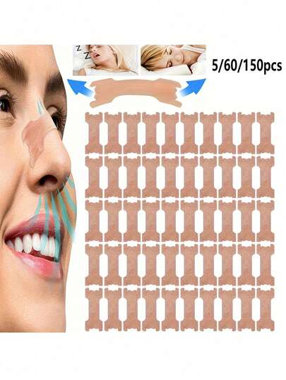 60pcs/150pcs/5pcs Anti-Snoring Nose Strips, Help Improve Sleep & Breathing - Soft & Lightweight, Comfortable Fit, Suitable For Night, Work Or Sports; Strong Adhesive Effectively Reduces Snoring, Relieves Snoring Troubles