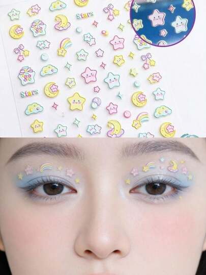 1pc Dopamine Colorful Wishing Star Face Cartoon Sticker, Self-Adhesive Versatile Cute Face Decor Sticker, Minimalist Exquisite, Cartoon Face Sticker, Birthday Party Photo Makeup Sticker, Gentle Non-Irritating, Easy To Peel Off Without Residue