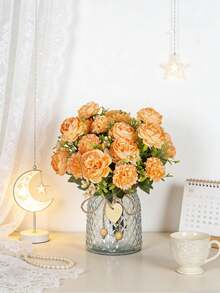 1/3 szt. Sztuczna piwonia z jedwabnym haftem, kula kwiatowa, jesienne dodatki do domu, wazon na Walentynki, bukiet ślubny, łuk różany do ogrodu, dekoracja salonu, dekoracja noworoczna, ozdobna doniczka - Pomarańczowy - Zobacz 1