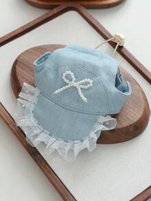 PETCIRCLE 1 pieza Sombrero de sol con lazo de perlas, accesorio lindo y casual de moda para perro, gato y cachorro pequeño, para exteriores - Multicolor - Ver 9