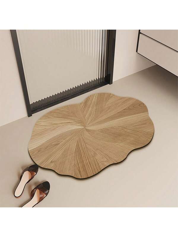 1pc Asymmetrical Wood Grain Pattern Bath Mat, Super Anti-Slip Rubber Bottom, Soft Absorbent Quick Dry Floor Mat, Carpet For Bathroom, Shower, Tub, Outdoor Entrance, Home Decor