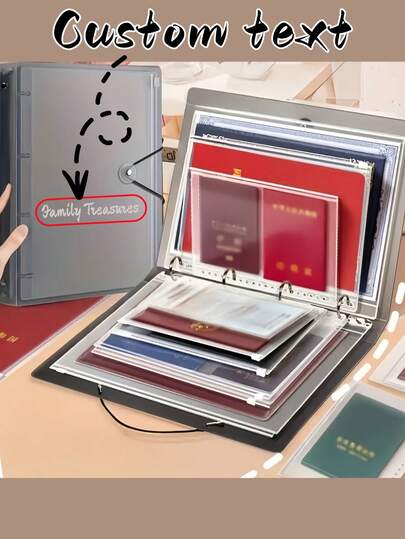 [Customized] Important Document Storage Zipper Binder, Customizable Text, Used For Birth Certificate Protective Cover Document Bag, Waterproof Organizer Bag, "I Go Missing" Binder For Home Safety, ID And Bill Filing Folder