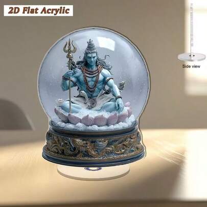 Tượng thần Shiva 2D bằng acrylic cầm đinh ba, có thể xoay, dùng trang trí bàn thờ thiền định, phụ kiện trang trí nhà cửa độc đáo.