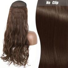 Clip-In Natural Hair Extension, Long Straight Synthetic Hairpiece, Blonde, Black, Mixed Color, Fake Hairpiece For Women HKQE - 杏色 - 查看 12