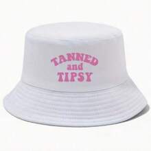 قبعة دلو مطبوعة بعبارة "TANNED AND TIPSY" موضة للنساء، مناسبة للارتداء في الخارج خلال الربيع والصيف، هدية مثالية - متعدد الألوان - مشاهدة 8