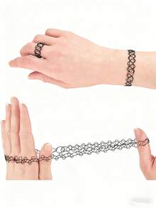 Y2K Fashion Retro 90s Gothic Style Necklace, Bracelet, Ring Set, Colorful Black, Suitable For Women And Girls Daily Wear - Multicolor - View 4