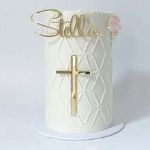 Custom Name & Cross Cake Topper, Personalized Mirror Gold Acrylic Baptism Cake Topper, Christening Cake Decoration, First Holy Communion Cake Decor, Baby Baptism Party Supplies,Custom Cake Name Plaque - A-cross Cake Label - View 3
