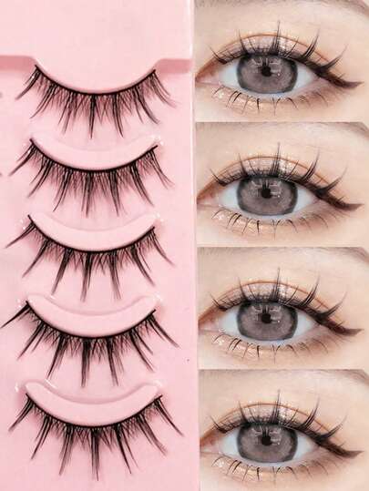  Asiteo 5 Pairs Manga Eyelashes Natural Soft Wispy Full Strip False Eyelashes Cross Reusable,Eyelashes Strip Lashes,Eyelashes,Fake Lashes,Suitable For Makeup,Gift Strip Lashes,Eyelashes,Fake Lashes,Gift For Women,Girls,Party Supplies,Wedding Gifts,For Women Daily Makeup And Work,Travel,Music Festivial