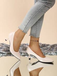 Pointed Toe Women's Pumps, Slim High Heels, Low Vamp Minimalist Work Shoes - Beige - View 4