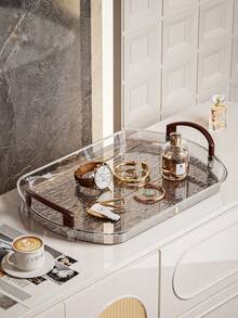 Bộ 1 khay sang trọng có tay cầm, khay đựng dao kéo, khay đựng mỹ phẩm, khay trưng bày, thích hợp để trên mặt bàn bếp, khay trang trí bồn cầu nhà tắm, đồ trang trí nhà cửa. - Xám - Xem 9